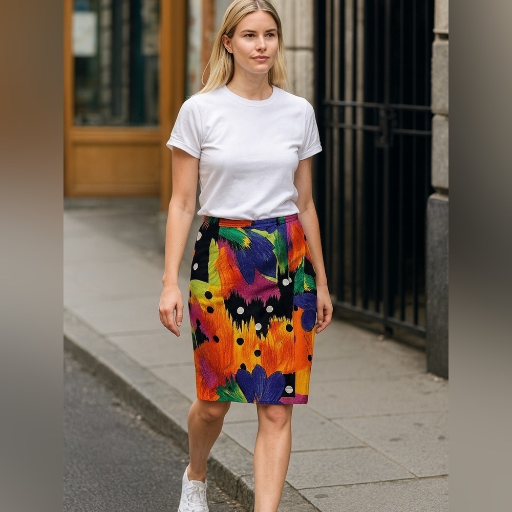 Vintage Simon Chang Pencil Skirt - Abstract 80s Print size 8